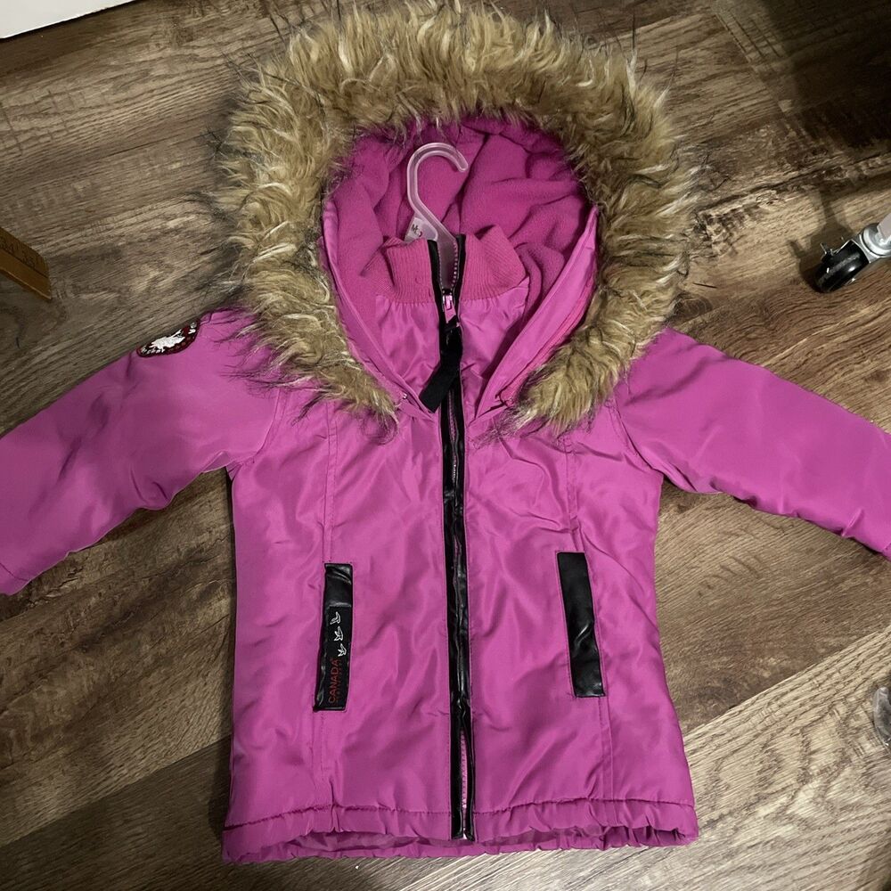 Canada Weather Gear Girls Full-Zip Button-Up Puffer Jacket Pink 2T